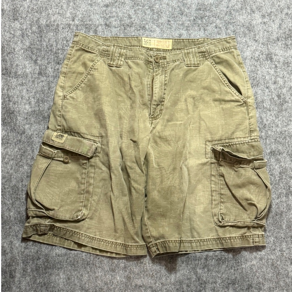 Vintage Y2K Lee Dungarees Mens Size 34-36 Cargo Shorts Faded Olive Green Cotton